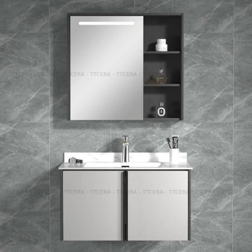 Bộ tủ Lavabo gỗ Polywood phủ Melamine chịu ẩm và Tủ Gương Led TLVB78-8047