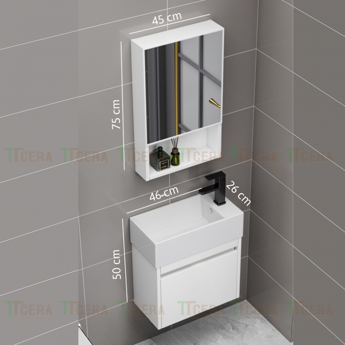 Bộ Tủ Lavabo Mini Nhựa PVC Trắng Chống Nước TCERA TLVB130