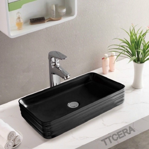 Chậu Lavabo Đặt Bàn Chữ Nhật Đen Sọc TTCERA LB38