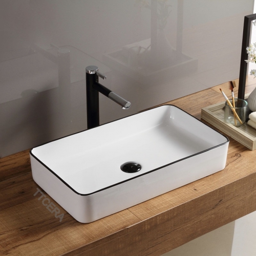 Chậu Lavabo Đặt Bàn Hình Chữ Nhật Viền Đen TTCERA LB10