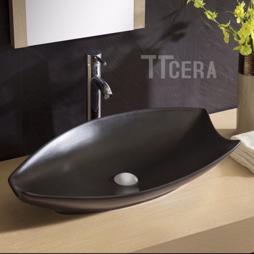 Chậu Lavabo Đặt Bàn Hình Ovan Mạ ORB Đen TTCERA LB07