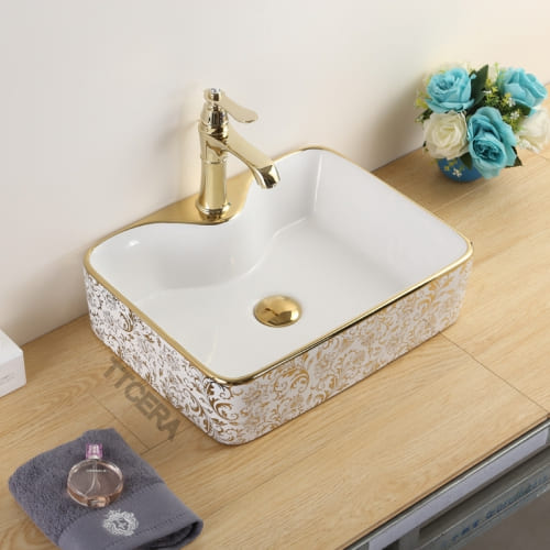 Chậu Lavabo Đặt Bàn Mạ Vàng Vuông TTCERA LB20