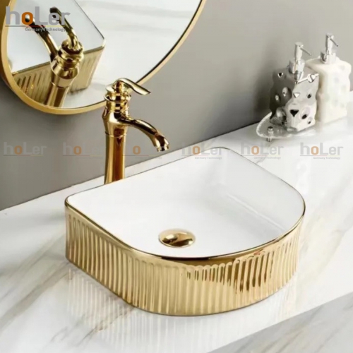 Chậu Lavabo Đặt Bàn Màu Vàng Luxury Holer HL-LB405