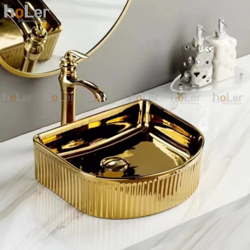 Chậu Lavabo Đặt Bàn Màu Vàng Luxury Holer HL-LB406