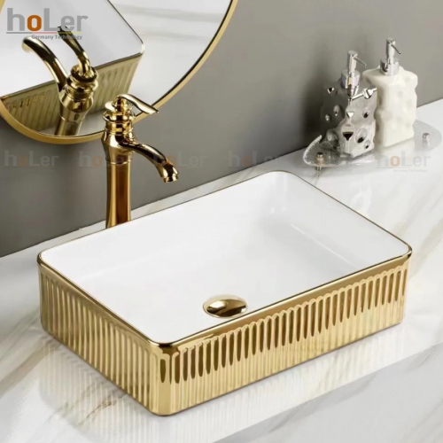 Chậu Lavabo Đặt Bàn Màu Vàng Luxury Holer HL-LB422