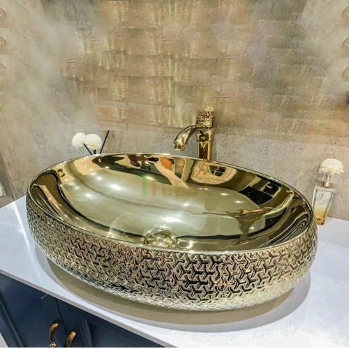 Chậu Lavabo Đặt Bàn Oval Vàng TTCERA LB84