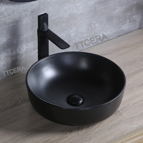 Chậu Lavabo Đặt Bàn Tròn Đen TTCERA LB80