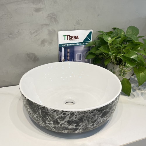 Chậu Lavabo Đặt Bàn Tròn Đen Vân Đá TTCERA LB146