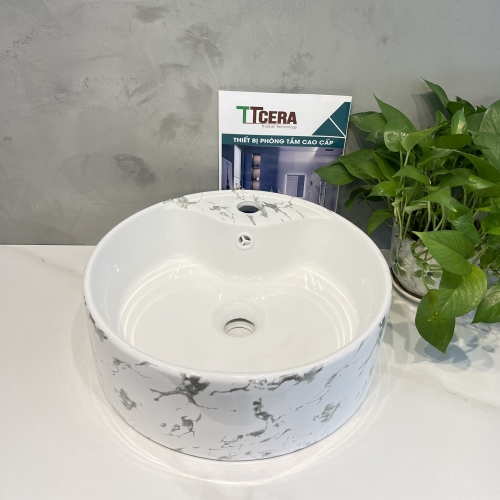 Chậu Lavabo Đặt Bàn Tròn Hoa Văn Vân Đá TTCERA LB134