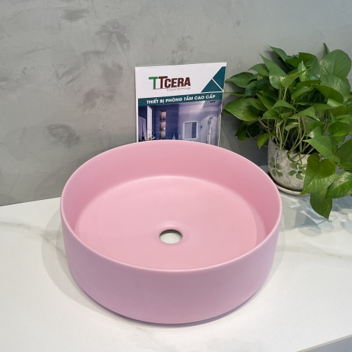 Chậu Lavabo Đặt Bàn Tròn Hồng TTCERA LB79