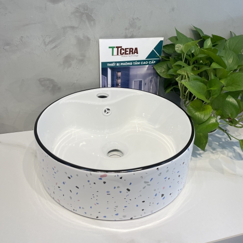 Chậu Lavabo Đặt Bàn Tròn Vân Đá Terrazzo TTCERA LB142