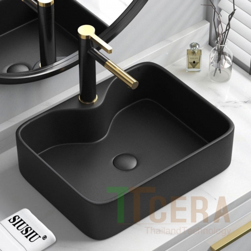 Chậu Lavabo Đặt Bàn Vuông Đen TTCERA LB170