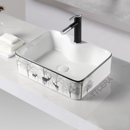 Chậu Lavabo Đặt Bàn Vuông Hoa Văn Nai Rừng TTCERA LB21