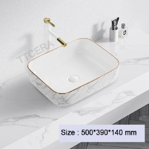 Chậu Lavabo Đặt Bàn Vuông Vân Đá TTCERA LB120