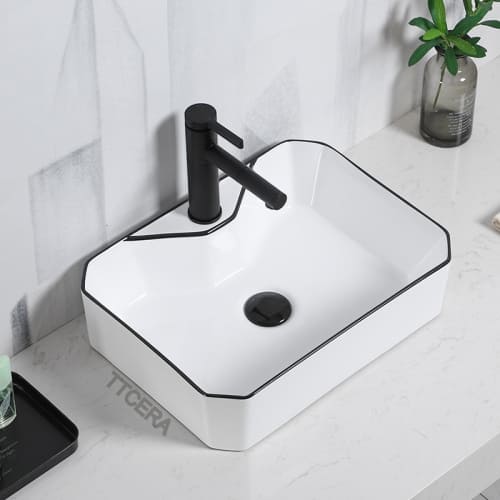 Chậu Lavabo Đặt Bàn vuông Viền Đen TTCERA LB46