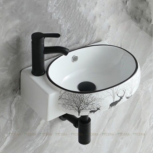 Chậu Lavabo Hoa Văn Nai Treo Tường Mini TTCERA LB127