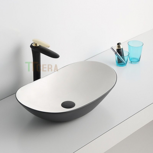 Chậu Lavabo Oval Đen Trắng Đặt Bàn TTCERA LB68