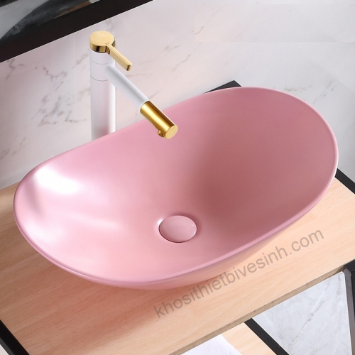 Chậu Lavabo Oval Hồng Đặt Bàn TTCERA LB86