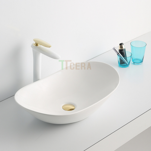 Chậu Lavabo Oval Trắng Đặt Bàn TTCERA LB69