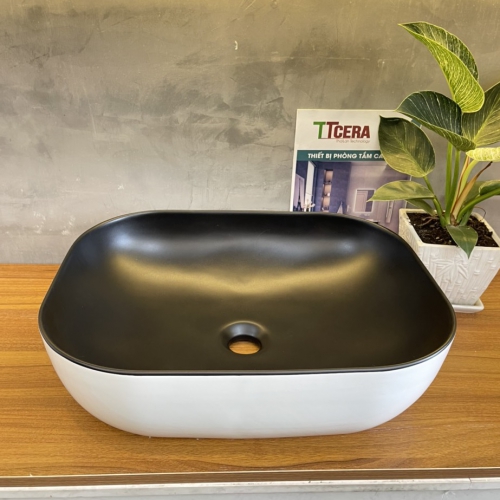 Chậu Lavabo Ovan Trắng Đen TTCERA LB101