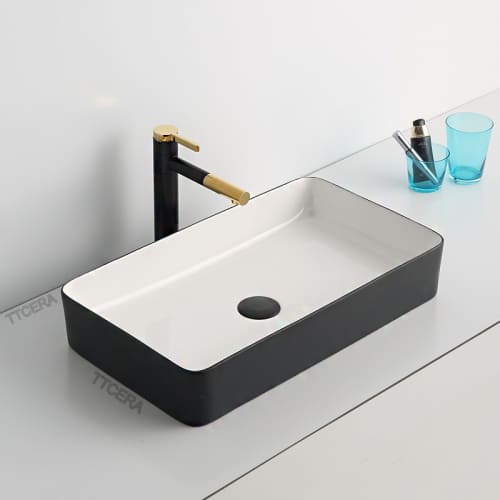 Chậu Lavabo Sứ Đặt Bàn Hình Chữ Nhật Mạ ORB Đen TTCERA LB13