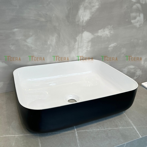 Chậu Lavabo Sứ Đặt Bàn Hình Chữ Nhật Màu ĐenTTCERA LB167