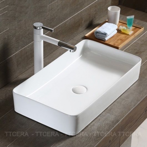 Chậu Lavabo Sứ Đặt Bàn Hình Chữ Nhật Màu Trắng TTCERA LB125