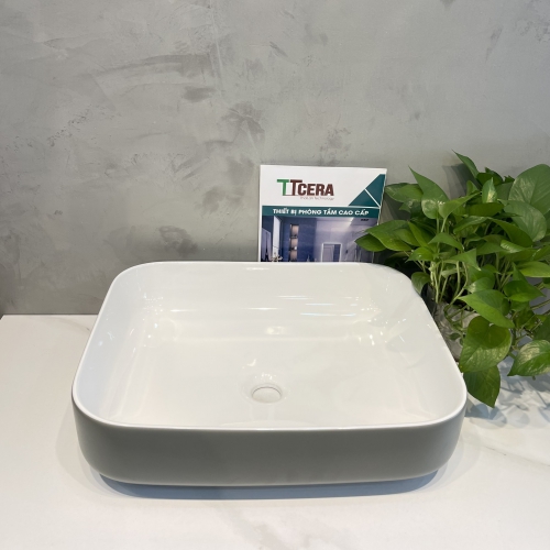 Chậu Lavabo Sứ Đặt Bàn Hình Chữ Nhật Màu Xám TTCERA LB135