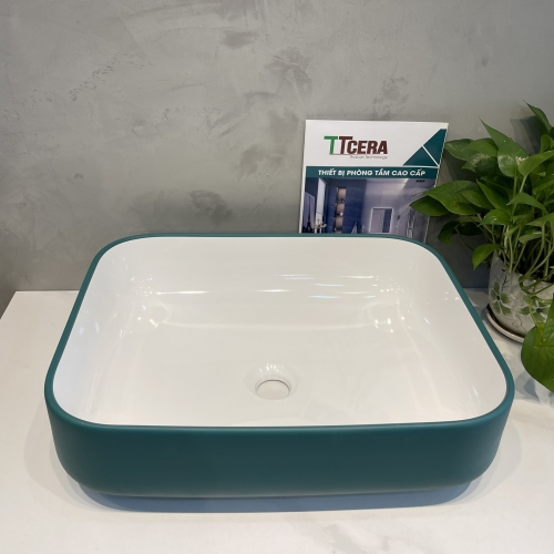 Chậu Lavabo Sứ Đặt Bàn Hình Chữ Nhật Màu Xanh TTCERA LB136