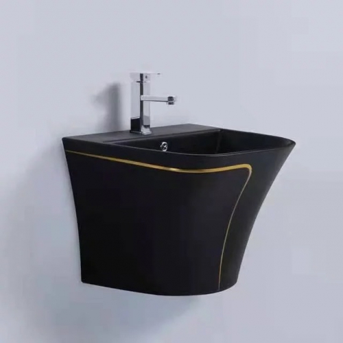 Chậu Lavabo Treo Tường Liền Khối Đen Sọc Vàng TTCERA LB91