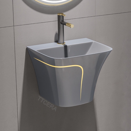 Chậu Lavabo Treo Tường Liền Khối Xám Sọc Vàng TTCERA LB111