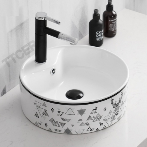 Chậu Lavabo Tròn Đặt Bàn Hoa Văn TTCERA LB96