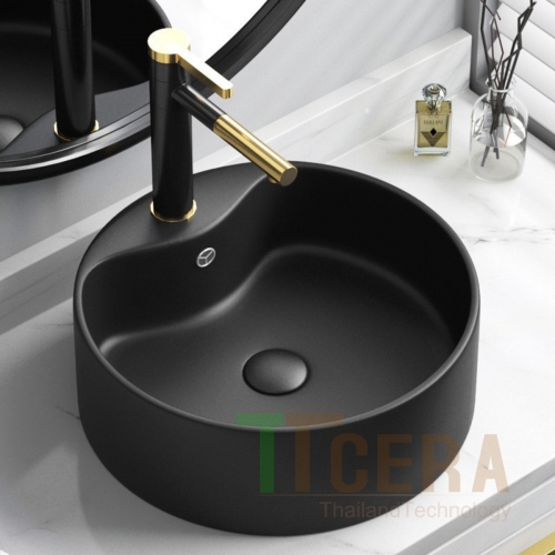 Chậu Lavabo Đặt Bàn Tròn Đen TTCERA LB169