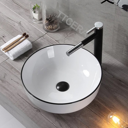 Chậu Lavabo Tròn Trắng Viền Đen TTCERA LB116