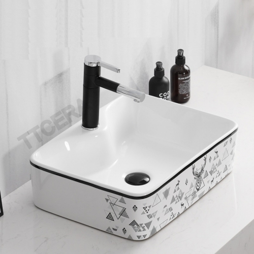 Chậu Lavabo Vuông Đặt Bàn Hoa Văn TTCERA LB94