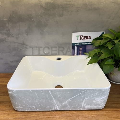 Chậu Lavabo Vuông Đặt Bàn Vân Đá Xám TTCERA LB124