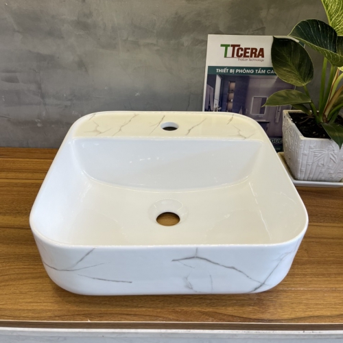 Chậu Lavabo Vuông Trắng Vân Đá TTCERA LB95