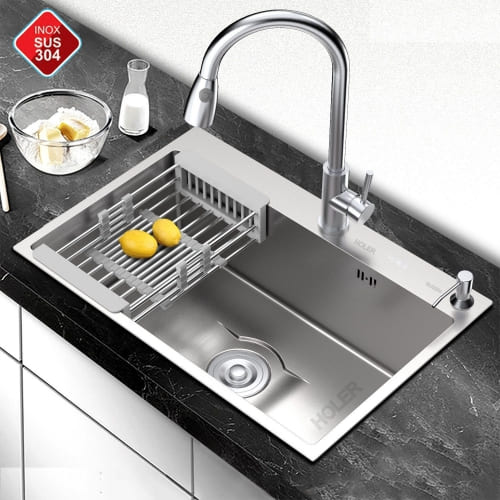 Chậu Rửa Chén 1 Hộc Inox 304 Dày 3mm Holer HLCR708-6045