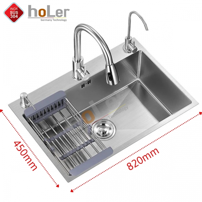 Chậu Rửa Chén 1 Hộc Inox 304 Dày 3mm Holer HLCR727-8245