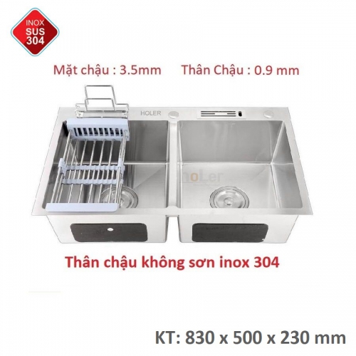 Chậu Rửa Chén INOX 304 Không Sơn Dày 3.5mm Holer HLCR705KS-8350VD