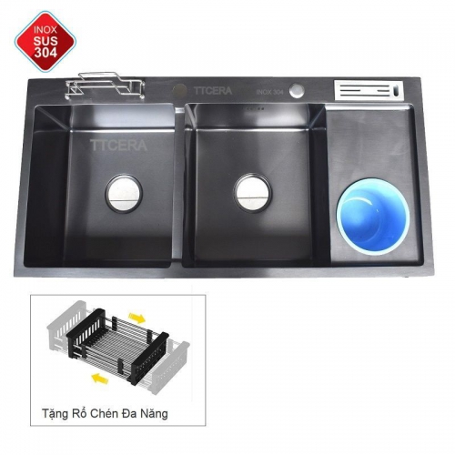 Chậu Rửa Chén INOX Phủ Nano Có Hộc Rác TTCERA CRNN-10048