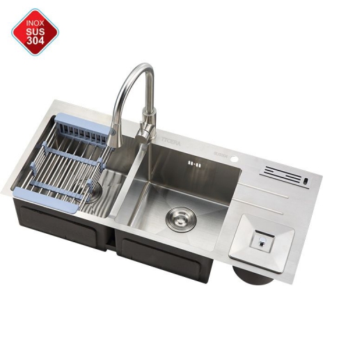 Chậu Rửa Chén Vắt Dao Hộc Rác INOX 304 TTCERA CR901A - 10048