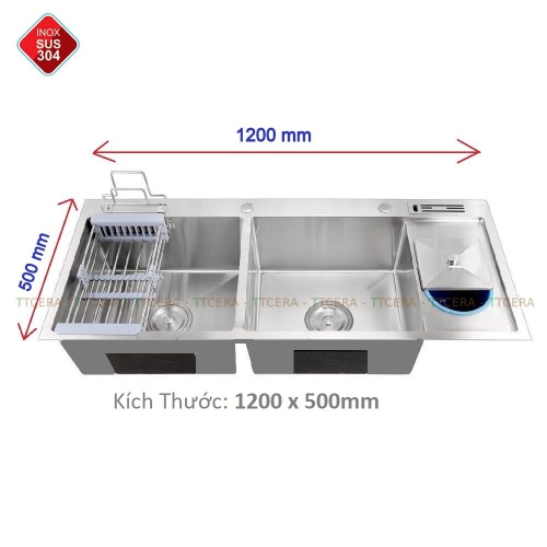 Chậu Rửa Chén Vắt Dao Hộc Rác INOX 304 TTCERA CR910 - 12050