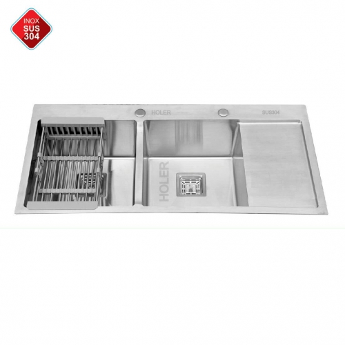 Chậu Rửa Chén Xả Vuông Holer Inox SUS304 Có Bàn Chờ HLCRV712-10048C