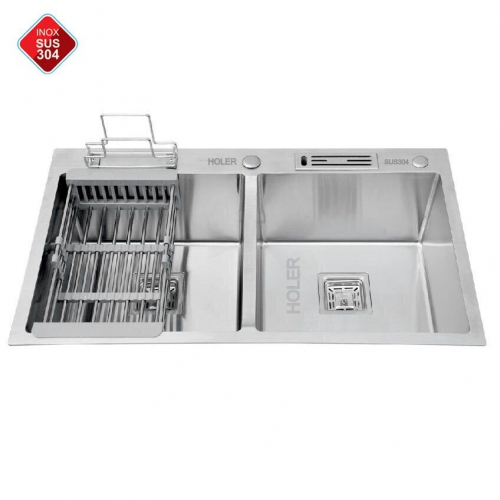 Chậu Rửa Chén Xả Vuông Holer Inox SUS304 Có Vắt Dao HLCRV711-8245VD