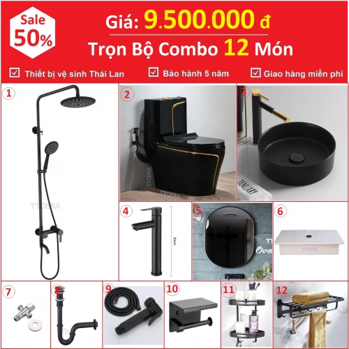 Combo Nhà Tắm 12 Món Full Đen TTCERA CB12-9500