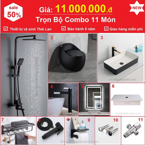 Combo Nhà Tắm Màu 11 Món Full Đen Giá 11 Triệu CB11-1100