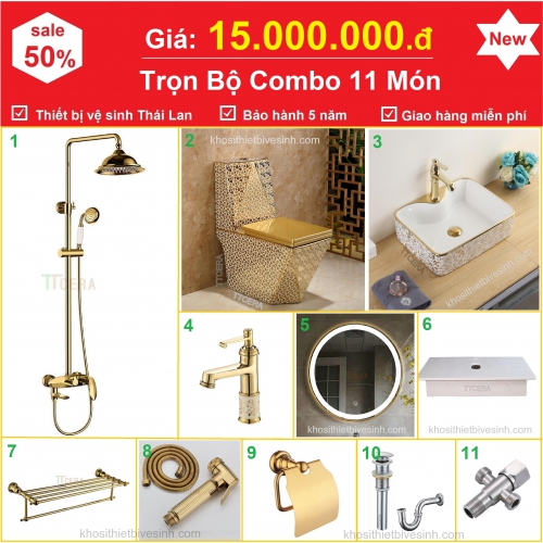 Combo Nhà Tắm Màu 11 Món Full Màu Vàng Giá 15 Triệu CB11-1500