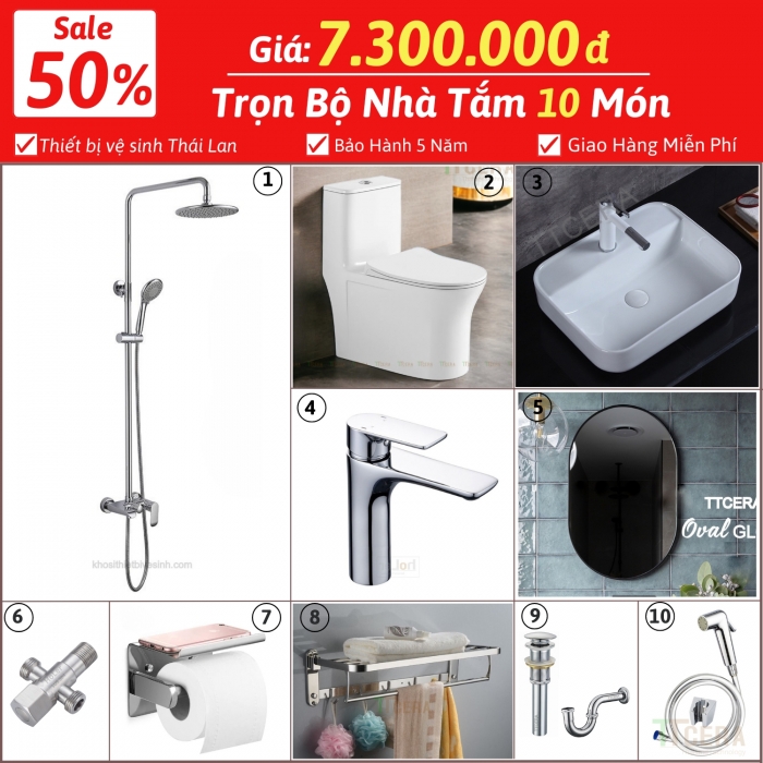 Combo Nhà Vệ Sinh Trọn Bộ 10 Món 7.3 Triệu CB10-7300