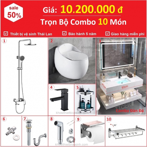 Combo Nhà Vệ Sinh Trọn Bộ 10 Món Bàn Đá 2 Tầng Cao Cấp 10.2 Triệu CB10BĐ2T-10200